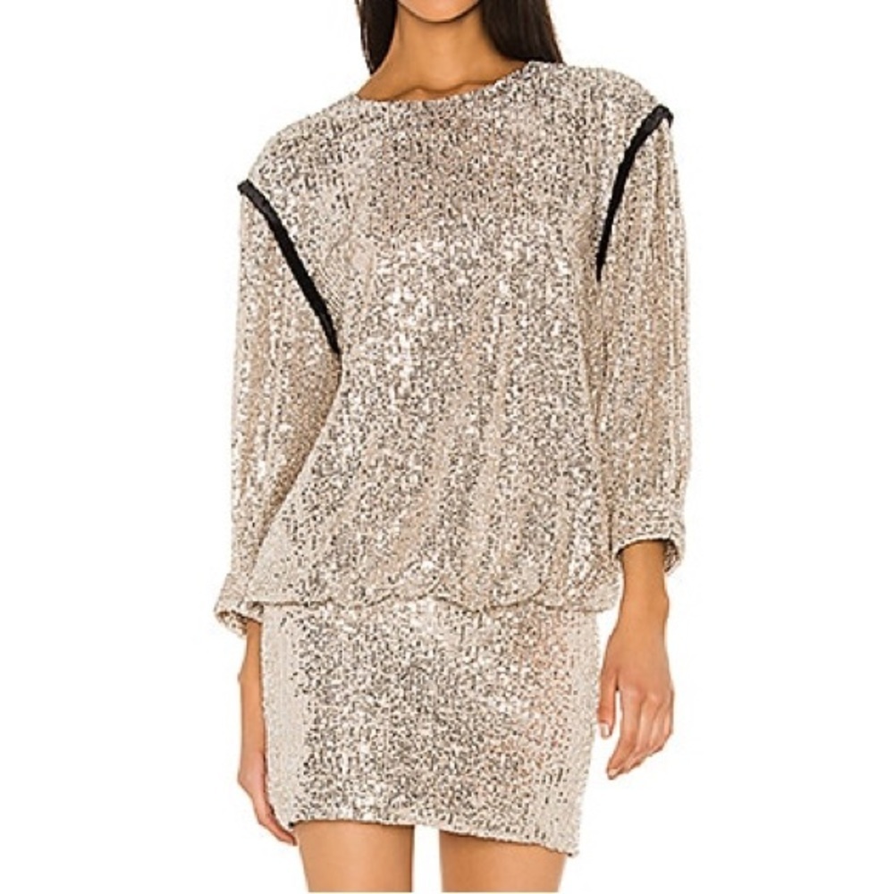 NWT 7 For all Mankind by Revolve Sequin Dress In silver & black contrast Medium - Picture 3 of 14